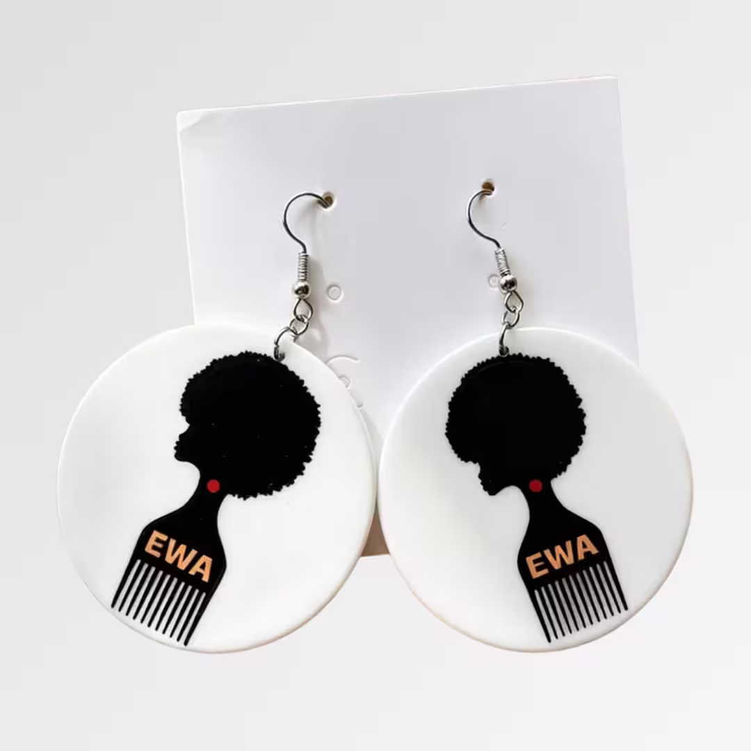 EWA Afro-Pick Earrings – White